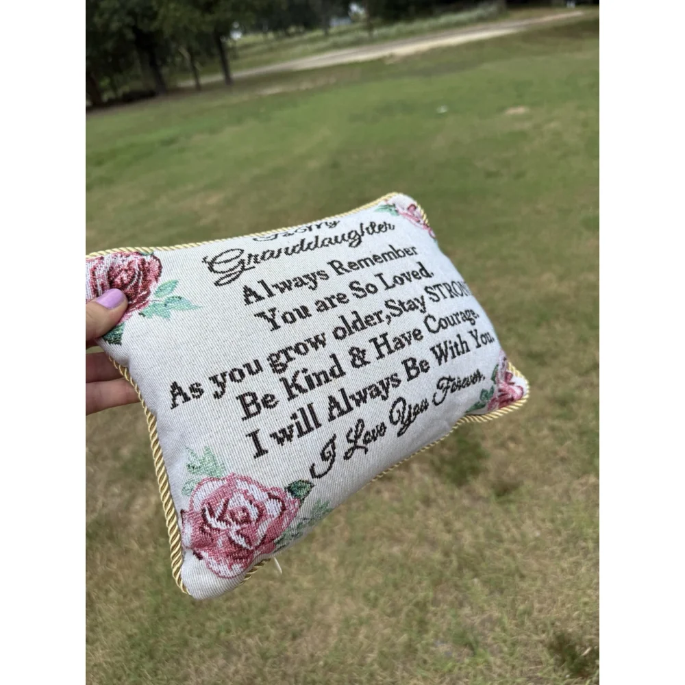 To My Granddaughter Rope Style Trim Tapestry Accent Pillow Roses Double Sided